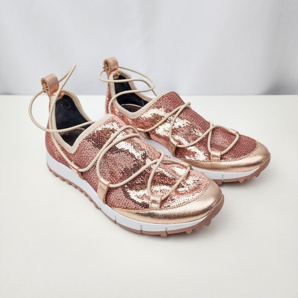 Jimmy Choo Women's Rose Gold Metallic Andrea Slip On Sneakers Size 38